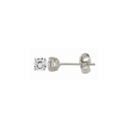 Clous d'oreilles or blanc et zirconias 3 mm