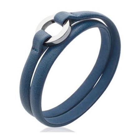 Bracelet cuir bleu et acier.