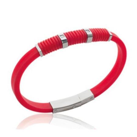 Bracelet silicone rouge et acier avec pierres.