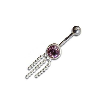 Piercing de nombril en argent rond de cristal et pendants