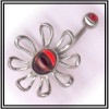 Piercing de nombril en argent pétale et coeur ovale