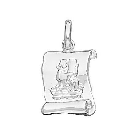 Pendentif Zodiaque Verseau En Plaqué Or - Parchemin Fond Sable - Hauteur 1.7 Cm Avec Écrin