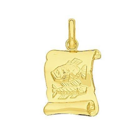 Pendentif zodiaque parchemin Poissons plaqué or