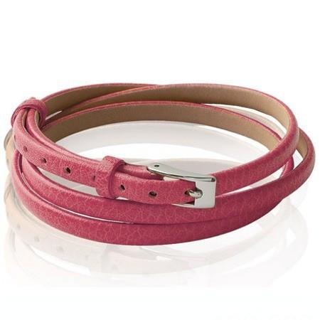 Bracelet en cuir rose et acier multitours.