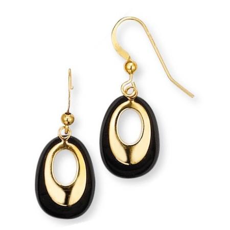 Boucles d\'oreilles plaqué or et onyx - Bijouterieonline.com