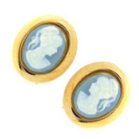 Clous d'oreilles plaqué or avec camées bleue