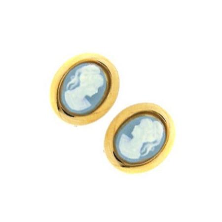 Clous d\'oreilles plaqué or avec camées bleue - Bijouterieonline.com
