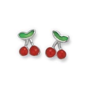 Clous d'oreilles cerises en argent émaillé.