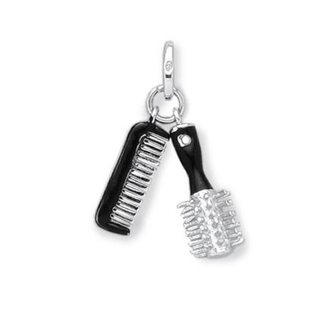 Pendentif brosse et peigne en argent émaillé.