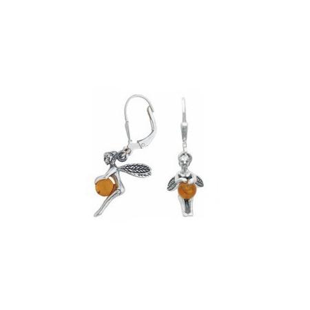 Boucles d'oreilles fée en argent avec ambre.