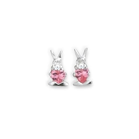 Clous d'oreilles lapins en argent et oxyde de zirconium.