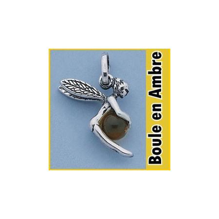 Pendentif elfe en argent et ambre