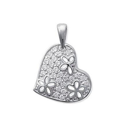 Pendentif coeur en argent et oxydes de zirconium.