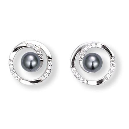 Boucles argent perles et oxyde de zirconium.