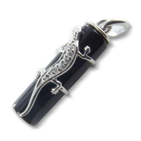 Pendentif salamandre argent et onyx.