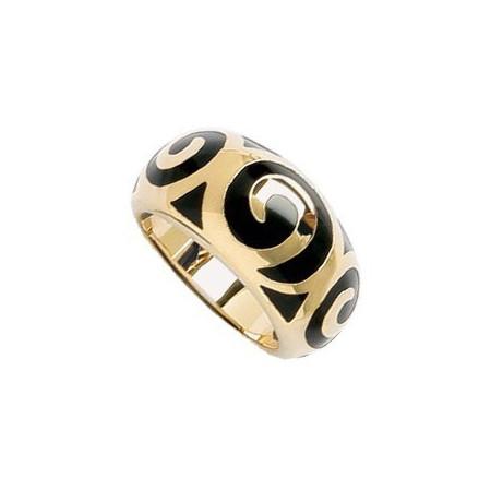 Bague plaqué or avec motifs spirales en résine noir