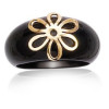 Bague plaqué or corp en résine noir avec fleur plaqué or