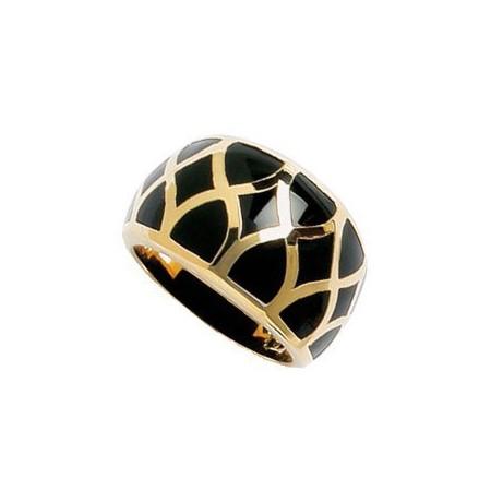 Bague plaqué or avec motifs cloisonnés en résine noir