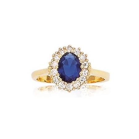 Bague plaqué or avec oxyde de zirconium bleue