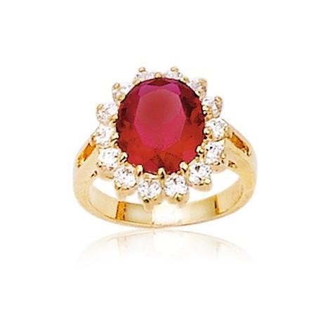 Bague plaqué or avec très gros oxyde de zirconium rouge