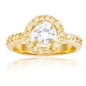Bague plaqué or de fiançailles avec oxydes de zirconium