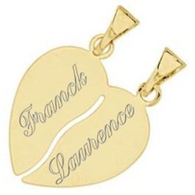 Pendentif coeur à  partager plaqué or avec gravure.
