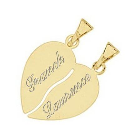 Pendentif coeur à partager plaqué or avec gravure. - Bijouterieonline.com