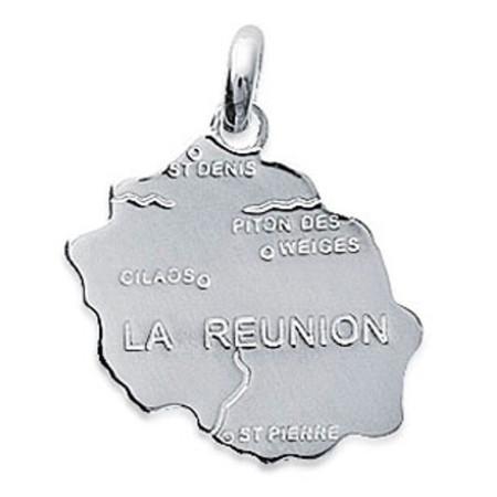 Pendentif en argent carte de la Réunion