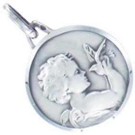 Médaille ange en argent avec colombe