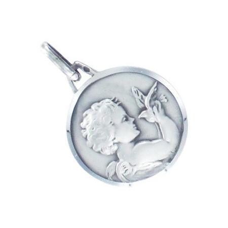 Médaille baptême ange à la colombe en argent