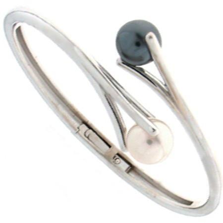 Bracelet ouvrant en argent avec perles - Bijouterieonline.com