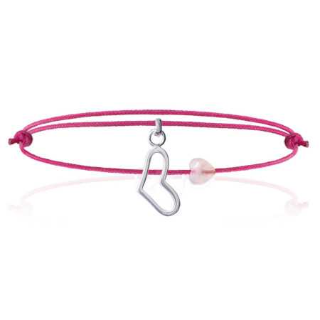 Bracelet argent breloque coeur et coeur en quartz rose