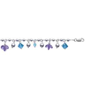Bracelet argent breloques boules et crital bleu et mauve - Bijouterieonline.com