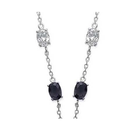 Collier argent 3 oxydes de zirconium noir ovale de 6 mm