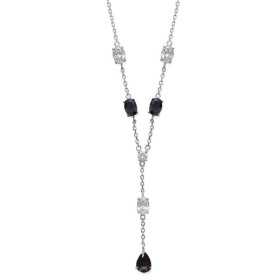 Collier argent 3 oxydes de zirconium noir ovale de 6 mm - Bijouterieonline.com