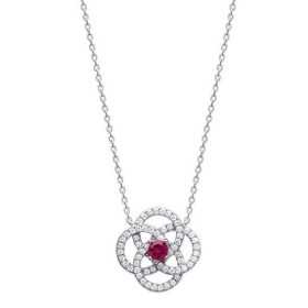 Collier argent oxydes de zirconium et rubis synthétique de 4 mm - Bijouterieonline.com