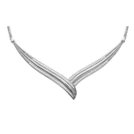 Collier argent motifs feuilles veinées avec oxydes de zirconium