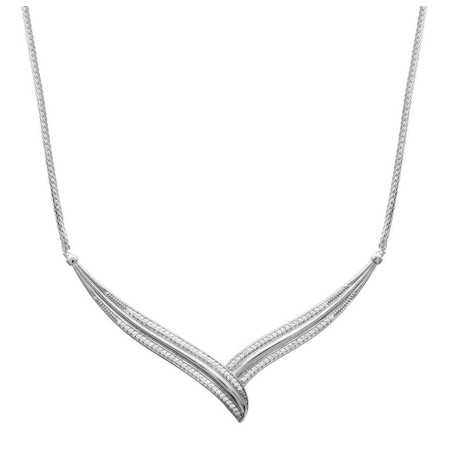 Collier argent motifs feuilles veinées avec oxydes de zirconium