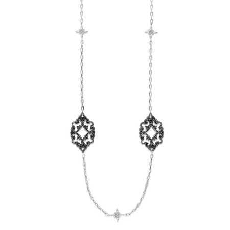 Collier sautoir argent motifs baroques pavé