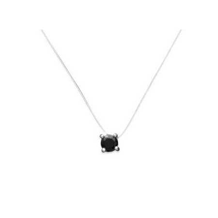 Collier argent pendentif solitaire oxyde de zirconium noir de 4 mm