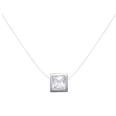 Collier fil nylon zirconium blanc carré de 5 mm - Bijouterieonline.com