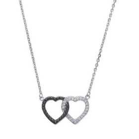 Collier argent duo de coeurs en toi et moi pavés - Bijouterieonline.com
