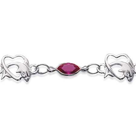 Bracelet argent dauphins dans coeurs et cristal