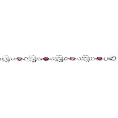 Bracelet argent dauphins dans coeurs et cristal