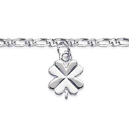 Chaîne de cheville en argent avec breloque trèfle à 4 feuilles