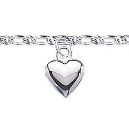 Chaîne de cheville en argent avec breloque coeur de 7 mm