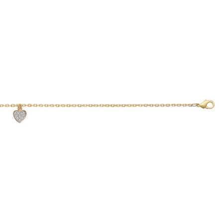 Chaîne de cheville plaqué or avec breloque coeur pavé - Bijouterieonline.com