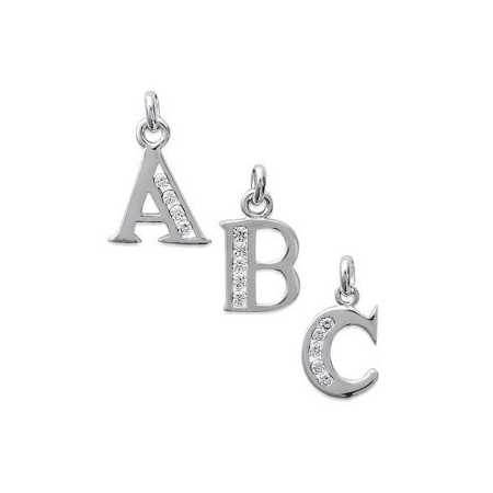 Pendentif lettre en argent et oxydes de zirconium