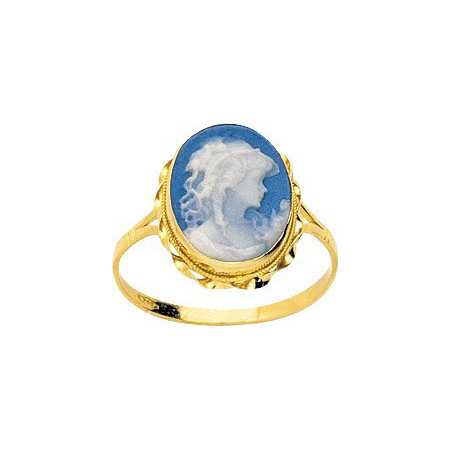 Bague torsade or avec camée porcelaine bleue