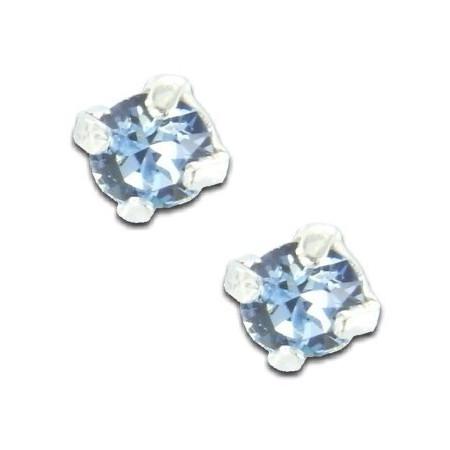 Clous d'oreilles en argent et cristal bleu taille ronde